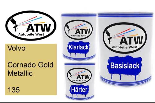 Volvo, Cornado Gold Metallic, 135: 1L Lackdose + 1L Klarlack + 500ml Härter - Set, von ATW Autoteile West.